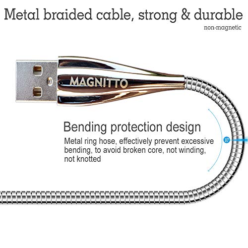 Magnitto Metal Braided Cord, Usb Charging Cable, Stainless Steel, Strong Durable Wire, Tangle Free, Data Sync High Speed 3.3Ft, Silver Charger Cable #TOP3