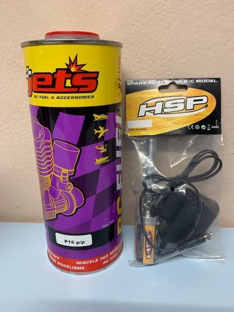 Jet's Miscela 1 Litro Jets 16% P16 + Accendicandela RK HSP 1800mah + Caricabatteria Scaldacandela x Modelli 1/10 1/8 1/16 a Scoppio HSP RK Radiokontrol Seben Himoto Amax Losi Seben Kyosho