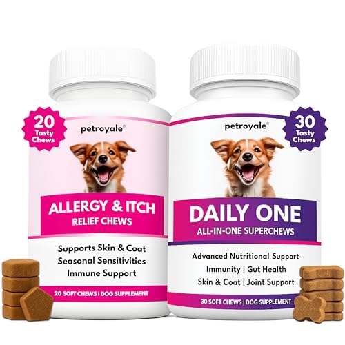 Image of Petroyale Dog Allergy & Itch Chews Relief Supplement & Dog Daily One, All-in-One with Probiotics - Anti Itch for Dogs, Dog Itching Relief Chews,s, Joint Supplement, Gut Health & Immunity Booster