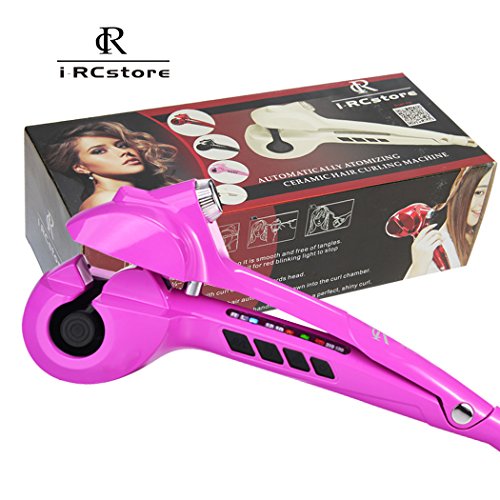 RC Professional LED Display Steamer Curl Magic Ceramic Curling Iron Automatic Hair Curler with Spray Function for Hair Care (Deep Pink)