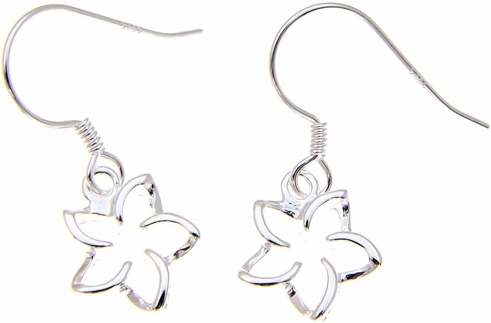 925 Sterling silver Hawaiian floating outline plumeria flower hook wire earrings 10mm