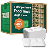 100% Compostable, Large 5 Compartment, Disposable Tray [400-Pack] - [12.5 Inch] Heavy Duty Biodegradable Bagasse Sectional Lunch Trays + Dividers - Divided Platter - (PFAS Free) (BPA Certified)