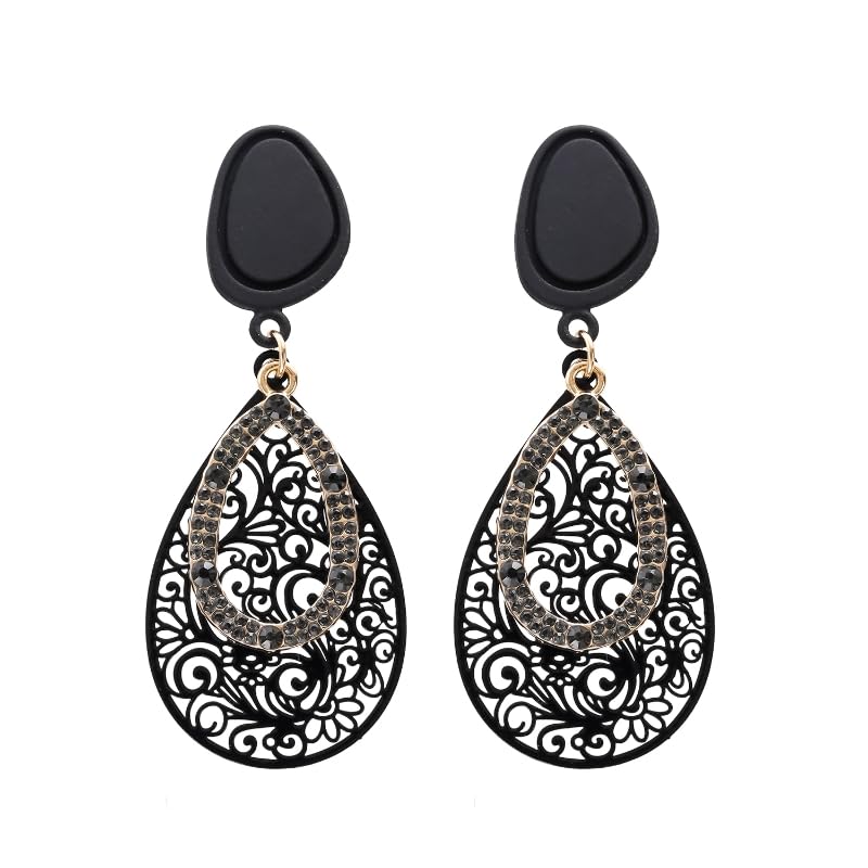 Women's Black Hollow Clip On Earrings Stud Earrings