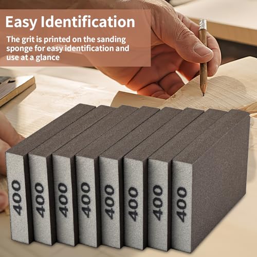 Image of 8 Pack Sanding Sponge Block, Wet Dry Sandpaper Sand Paper for Drywall Wood | 400 Grit, Washable & Reusable for Wall Metal Glasses Furniture
