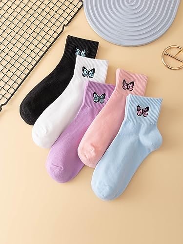 SHENHE Women's 5 Pairs Graphic Letter Print Athletic Running Mid Calf Crew Socks2