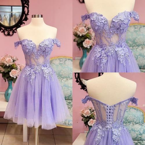 Zhangyo Glitter Lace Homecoming Dresses for Teens Tulle Appliques DAMA Dresses for Quinceanera Off Shoulder Short Ball Gown3