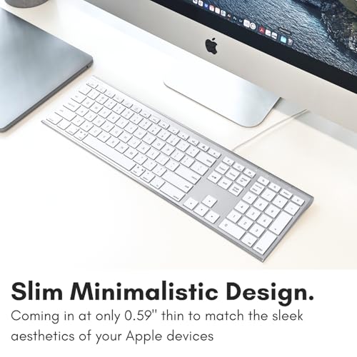 Macally USB C Keyboard (Upgraded) - Dual USB A + C Plug - Wired Keyboard for Mac - Ultra Slim, 20 Shortcuts, 110 Scissor Keys - for MacBook Pro/Air, Mac mini, iMac, iPad - Silver Aluminum