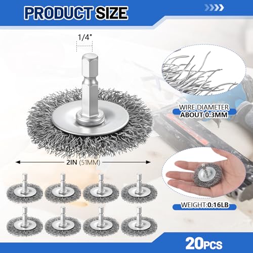 Image of Moxweyeni 20 Pcs 2 Inch Stainless Steel Wire Wheel Brushes for Drill Bits