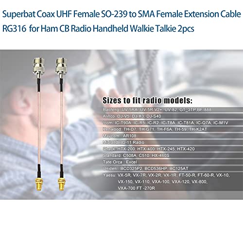 Superbat Coax UHF SO-239 a SMA hembra 12 pulgadas x2 miniatura 4