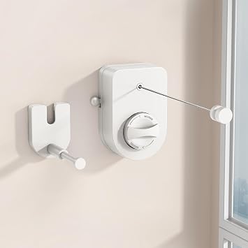 CICUFY Retractable Clothesline Indoor, Non-Sagging Clothes Line Outdoors,13.8 Ft Heavy Duty Clothesline with Telescopic Hanging Rod, Wall Mounted Space-Saving Laundry Line White