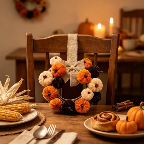 9.8in Cloth Mini Pumpkin Fall Wreath for Front Door, Hanging Decorations - image 1