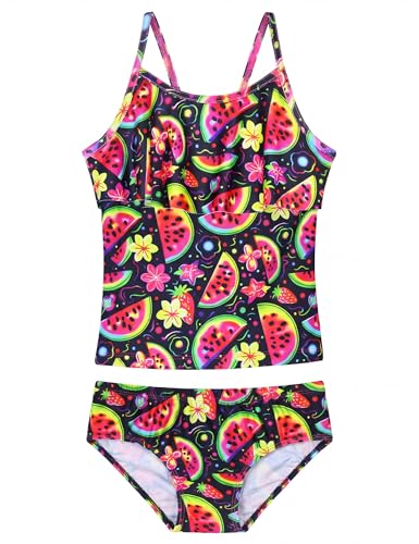 Image of Girls Tankini Swimsuit UPF50+ Ruffle 2 Piece Bathing Suit Full Coverage Kids Swimwear Ages 2-14 Years