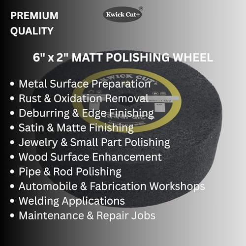Image of Kwick Cut+ 6 inch x 2 inch (150mmX50mm) U5 Premium Unitised Non-Woven Matt Polishing Wheel - 16 mm Bore, Heavy-Duty Deburring & Rust Removal, Satin & Matte Finish for Metal & Stainless Steel