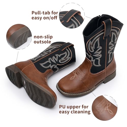 Blikcon Kids Cowboy Boots for Boys & Girls Embroidered Square Toe Cowgirls Western Rodeo Boots with Side Zipper for Toddler & Little Kid & Big Kid3