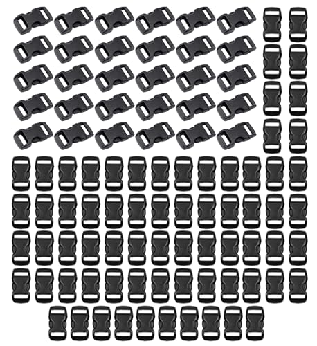 HAXIHA 100PCS Latérale en Plastique Mini Boucles,3/8 Pouce Boucles Réglables Noires 10mm Latérales en Plastique Enfichables pour Paracord Bracelets,Collier...