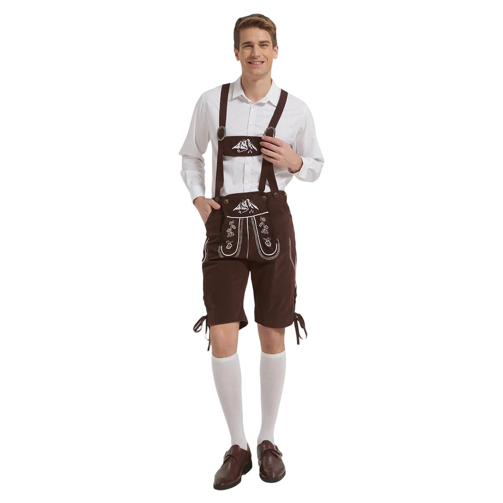 Kurze Lederhose Herren Mit TräGer,Lederhosen Braun Mit Stickerei Trachtenhose Hemd Trachten Hose Elegant Und Bequem Trachten Lederhose FüR Oktoberfest Bierfest