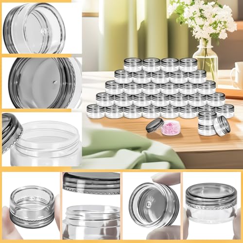 MotBach 200 Pack 5g Plastic Jars with Lids, 5ml Round Clear Cosmetic Containers Makeup Jars, 5gram Travel Size Container Jar with Spatulas for Makeup Lotion Cream Sample Ointment Salve Balm Powder3