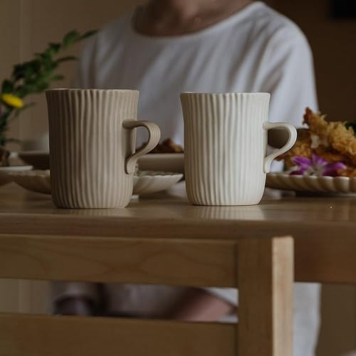 Miniatura 5 de WENSHUO Taza de cerámica de rayas verticales con mango pequeño, 12 oz, crema mate