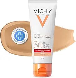 Vichy, Pigment Control, Protetor Solar Facial anti manchas com Alta cobertura, Vitamina B3, Ácido Tranexâmico, FPS60, 40g