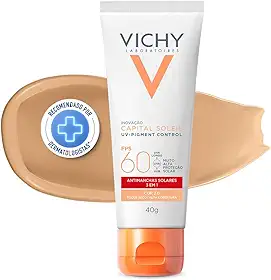 Vichy, Pigment Control, Protetor Solar Facial anti manchas com Alta cobertura, Vitamina B3, Ácido Tranexâmico, FPS60, 40g
