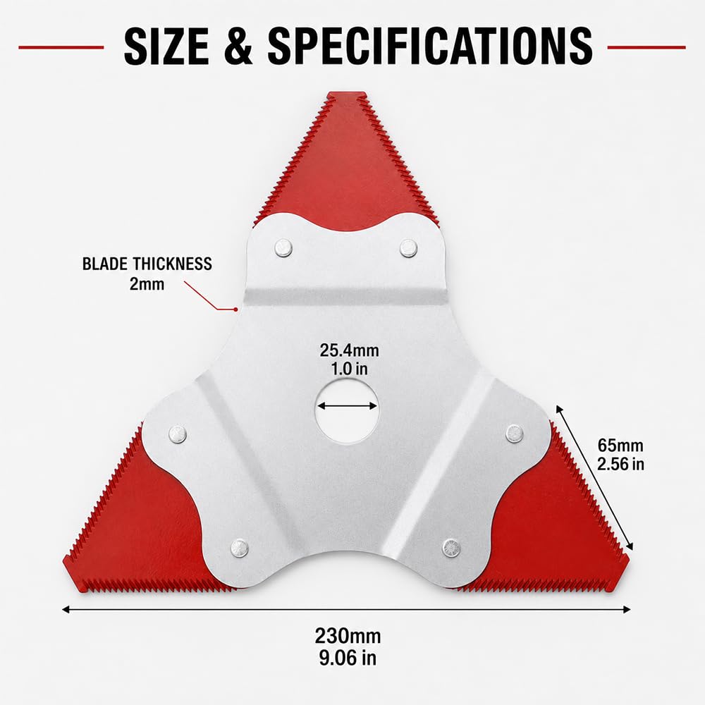 Lame Débroussailleuse pour Efco DS 3600 S Triangulaire Dentée 230mm Coupe Herbe Trou Central 25,4mm,Red