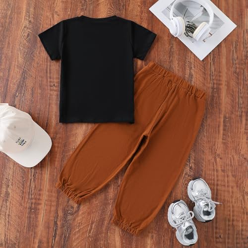 Image of Azmxynol Boys Clothes 2 Piece Outfits Summer Short Sleeve T Shirt Top + Pants Little Kid Casual Clothing Sets