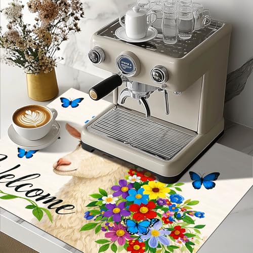 Image of HOMETITUTE Spring Stove Top Cover 28x20 Welcome Goat Floral Heat Resistant