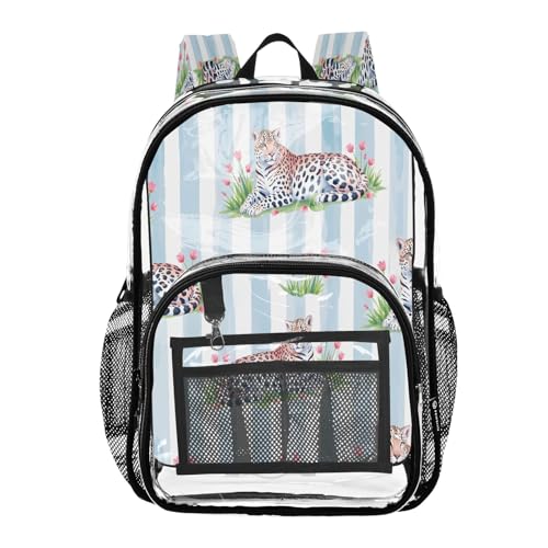 Clear Backpack for School Striped Background Leopard Pattern Transparent Bookbag for Girls See Through PVC Boy Backpacks