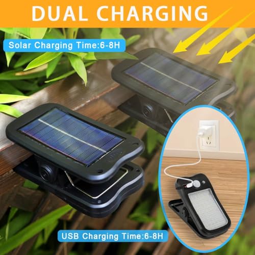 Image of 60 LED Outdoor Solar Clip Light, Motion Sensor Waterproof Portable Lamp, Dual Charging, 3 Modes for Patio & Fence (4 Pack)