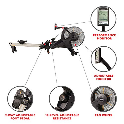 Image of Sunny Health & Fitness Asuna Air Magnetic Fan Rowing Machine for Home Gym | Air + Magnetic Resistance, Commercial Grade, Up to 50in Rail, 330LB Capacity, Elevated Seat, Foldable Storage
