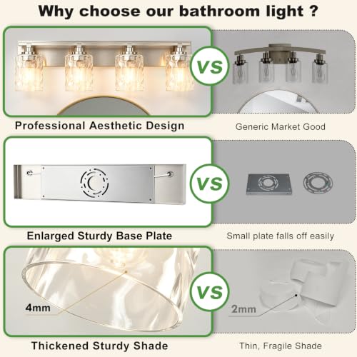 Image of Bathroom Light Fixtures,4-Light Brushed Nickel Vanity Lights Over Mirror