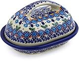 Polish Pottery 7-inch Butter Dish (Blue Tulip Garden Theme) Signature UNIKAT + Certificate of Authenticity