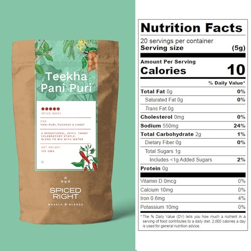 Image of Spiced Right Teekha Pani Puri Masala Powder 100g - Premium Flavoured Golgappa Pani Masala with Authentic Natural Spices | Instant Pani Poori Water Mix for Golgappe & Puchka Lovers