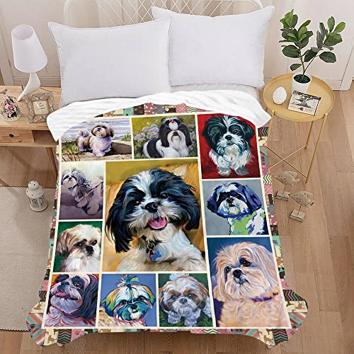 Treer 3D dog Printed Flannel Blanket Throw, Cosy Soft Throw Blanket Hug Blanket Home Decor for Bed, Sofa, Couch, Car and Travel (150X130cm,Shih Tzu)