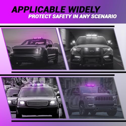 Image of 12 Inch Roof Top Funeral Escort Beacon Strobe Lights w /Magnetic Base, Mini LED Warning Traffic Hazard Light Bar for Funeral Escort Vehicles Trucks (Purple)