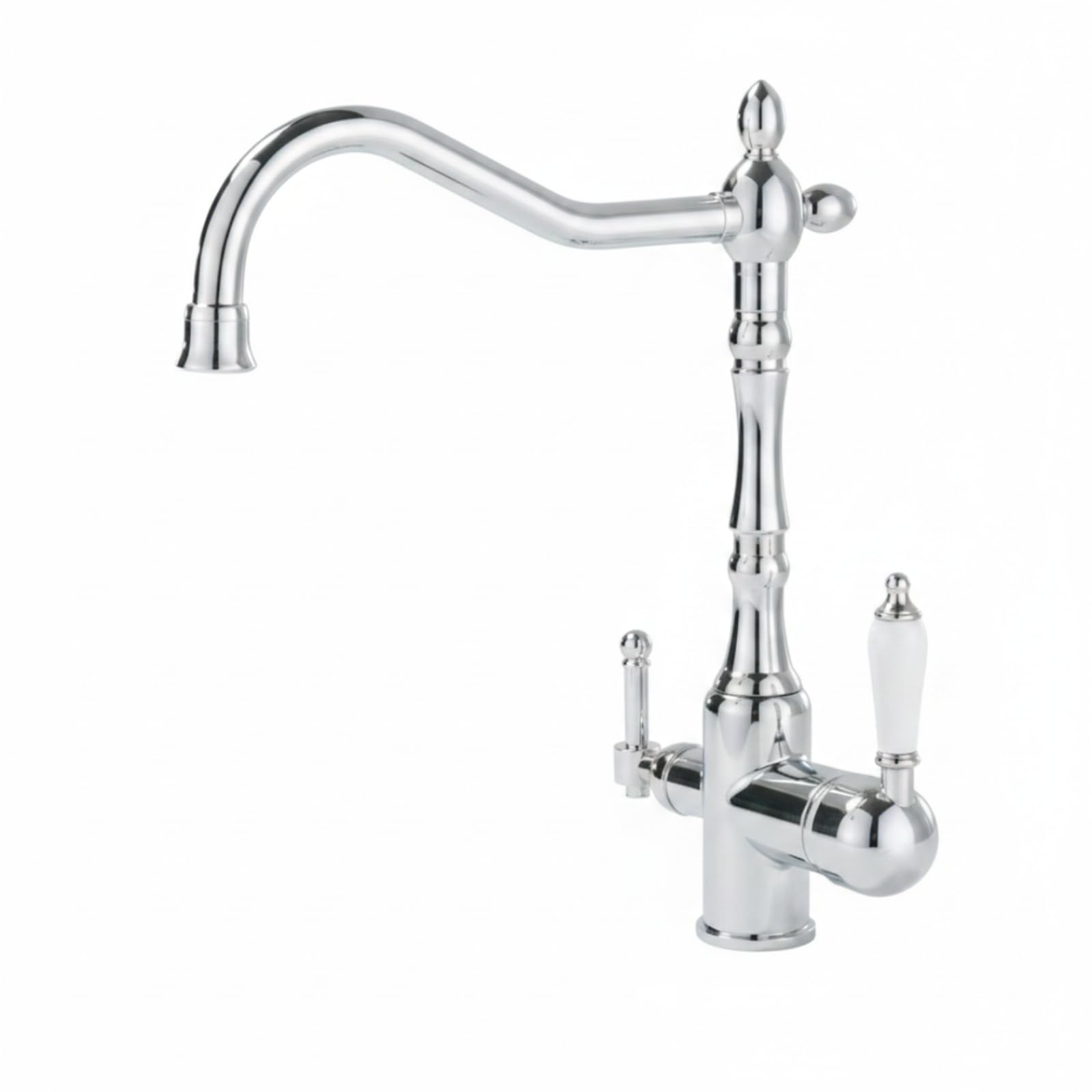Robinet Cuisine avec Raccord Filtre à Eau Vintage Robinet Cuisine Rétro Double Sortie, Argent Brillant