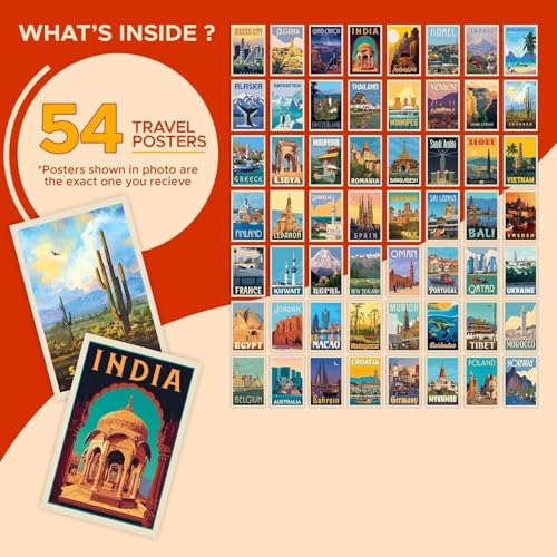 Image of Paper 54Pcs Vintage Countries Posters,Home Decor Items For Living Room,Aesthetic Wall Stickers For Bedroom&Kitchen,Gifts For Men&Women,4X6 Inches Size Collage Art Kit(Vintage Travel Wall Collage Kit)