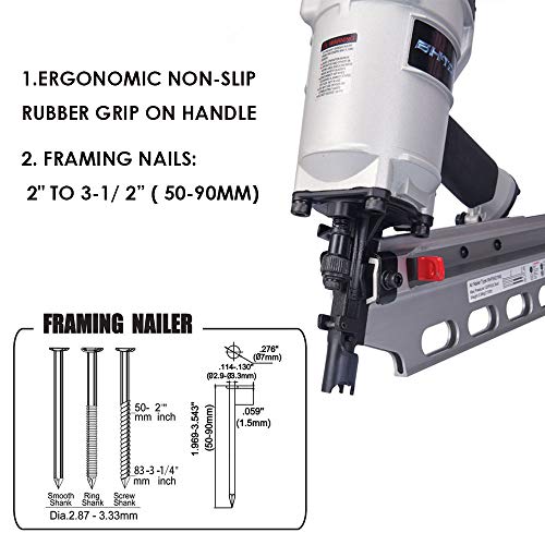 Image of 9021NS Framing Nailer 21 Degree 3-1 /2 inch with Depth Adjustment Professional Air Nail Gun