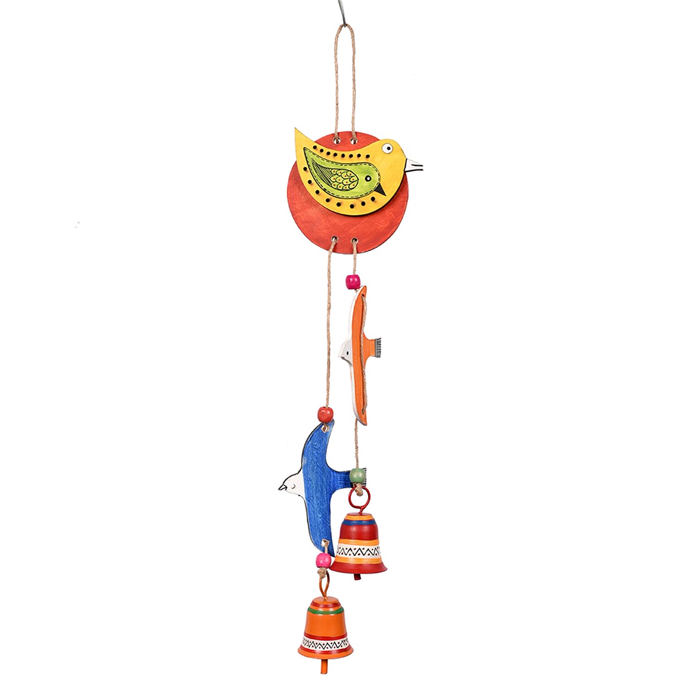 Aakriti Art Creations Wood & Metal Hand-Painted Home Decor Multicolor Multicolor Bird Theme Windchime-image-41
