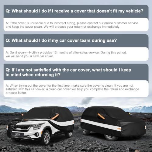 Image of 10 Layers SUV Car Cover Custom Fit for Kia Seltos (2019-2026), Waterproof All Weather for Automobiles, Outdoor Full Cover Sun Rain Dust UV Protection with Cotton. Black
