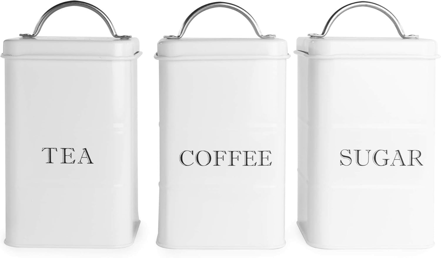Maison and White Stainless Steel TeaCoffee And Sugar Canisters White from B&Q