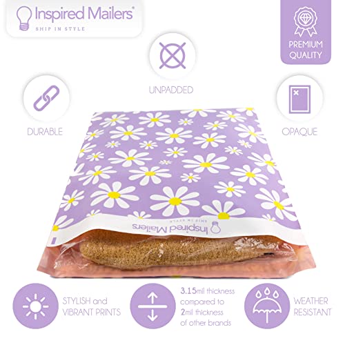 Image of Inspired Mailers - Large Poly Mailers 14.5 x 19-50 Pack - Purple Daisies - Large Shipping Bags for Clothing - Large Mailing Envelopes - Shipping Envelopes - Mailers Poly Bags