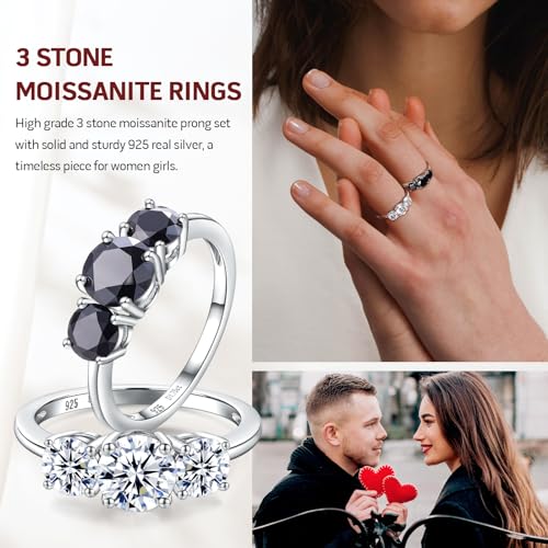 DAYBYDAY 3 Stone Engagement Rings for Women, Sterling Silver Lab Ruby/Sapphire/Emerald/Amethyst/Aquamarine Three-Stone Gemstone Wedding Promise Rings for Her, Wife Mom Anniversary Birthstone Jewelry2