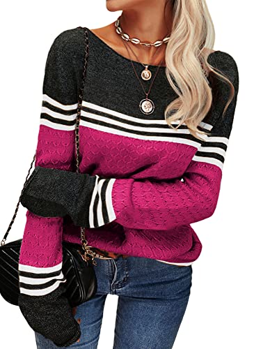 Image of Danedvi Womens Fall Fashion 2026 Sweaters Colorblock Lightweight Striped Crewneck Winter Trendy Pullover Tops