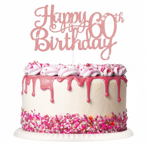Pink Happy 60th Birthday Cake Topper Glitter Cheers to 60 Years Birthday Cake Topper 60th Birthday Decorations for Cake Celebrating Party Supplies Women