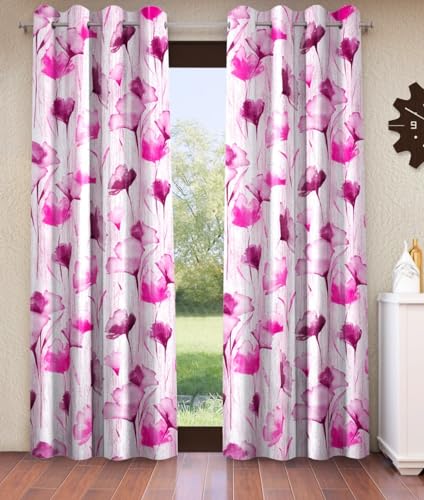 Image of Home Sizzler 2 Pieces Abstract Garden Eyelet Polyester Door Curtains - 7 Feet, Purple - Light-Filtering