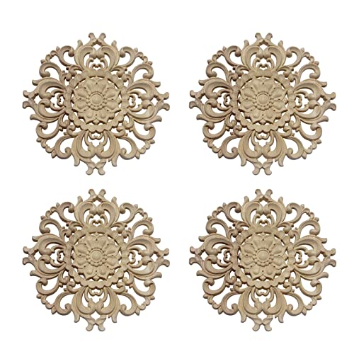 4 Pezzi Applique Intaglio in Legno, Soprammobili per Mobili Vintage, Ornamenti per Pareti, Armadi, Finestre