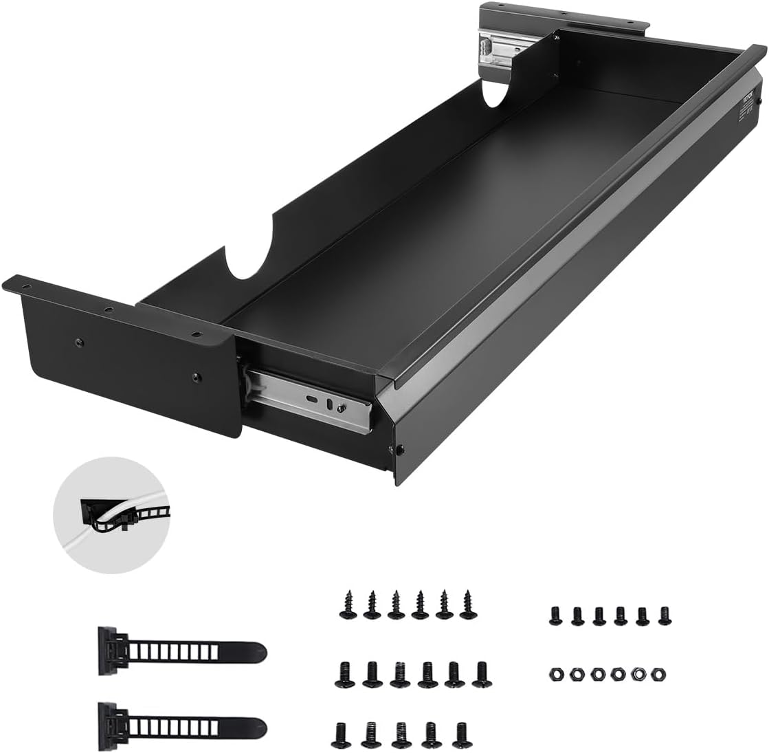 VEVOR 33″ Wide Under Desk Drawer Slide Out, Under Desk Mounted Pull-out Drawer Attachment, Hidden Desktop Storage Organizer, Under Table Pencil Drawer for office Home Sit Stand Workstation, 33x9x4 in