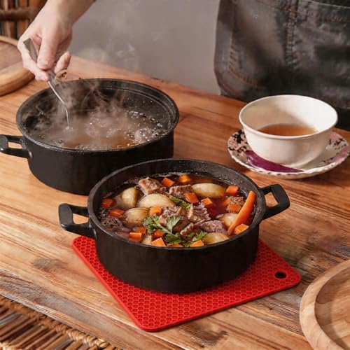 Image of Silicone Trivet Mats,Heat Resistant Pot Holders, Multipurpose Non-Slip Hot Pads for Kitchen Potholders, Hot Dishers, Jar Opener, Spoon Holder, Food Grade Silicone(red Size Square 7.1''x7.1'')