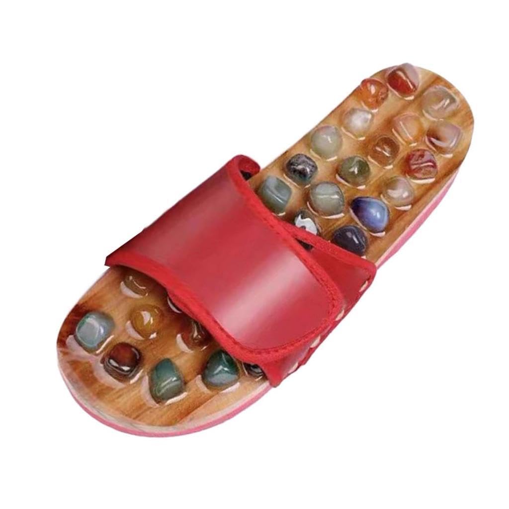 Massage Slipper Akupressur Sandalen mit Naturstein Bequeme Fußmassage Hausschuhe Verstellbares Design rutschfest Und Langlebig für Männer Frauen, 39 bis 40
